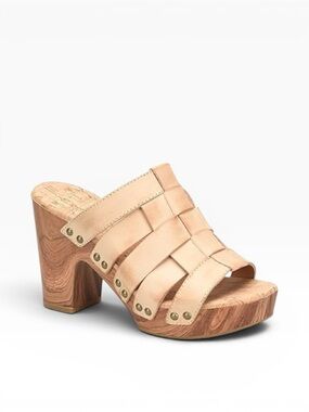 Kork-Ease Devan Woven Leather Clog Mules Platform Heels Sandals Natural Size 6